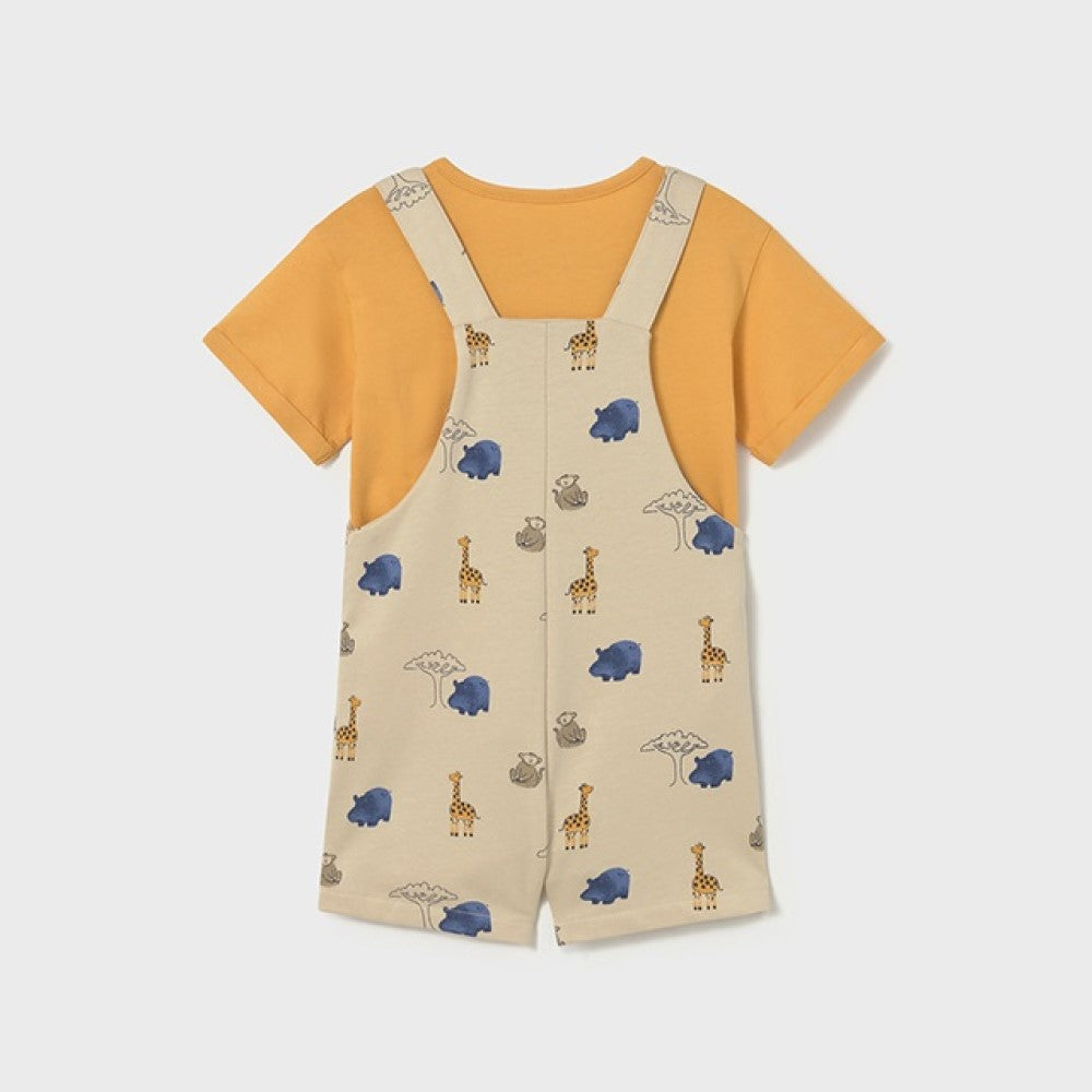 Mayoral Yazlık Erkek Bebek T-shirt Kısa Salopet Tulum Set Bej