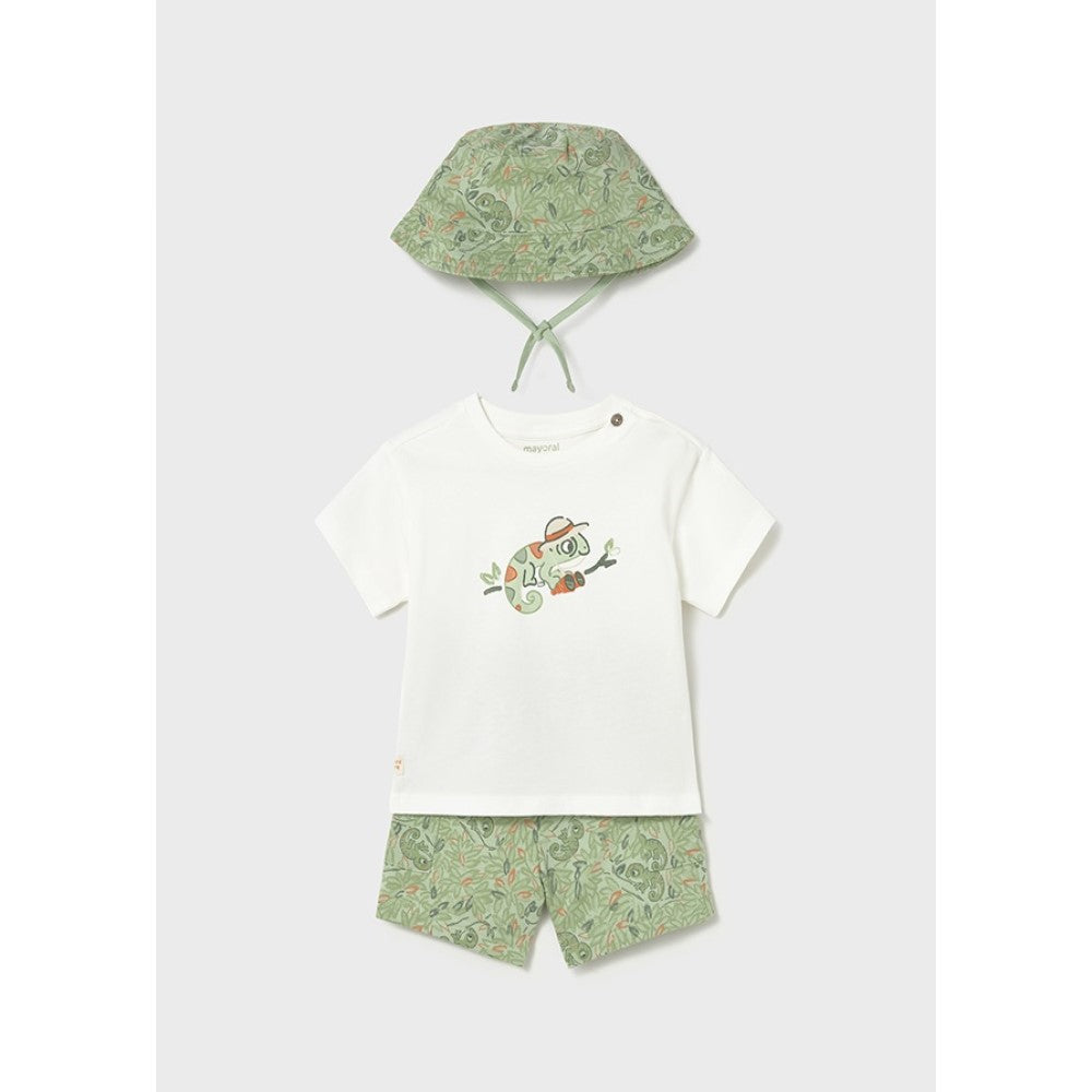 Mayoral Yazlık Erkek Bebek Kısa Kol T-shirt Şort Şapka 3'lü Set Yeşil