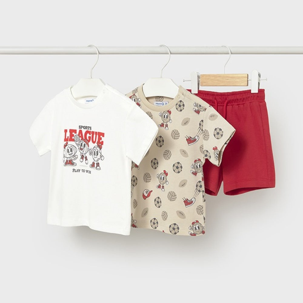 Mayoral Yazlık Erkek Bebek Kısa Kol T-shirt Şort Üçlü Set Kırmızı