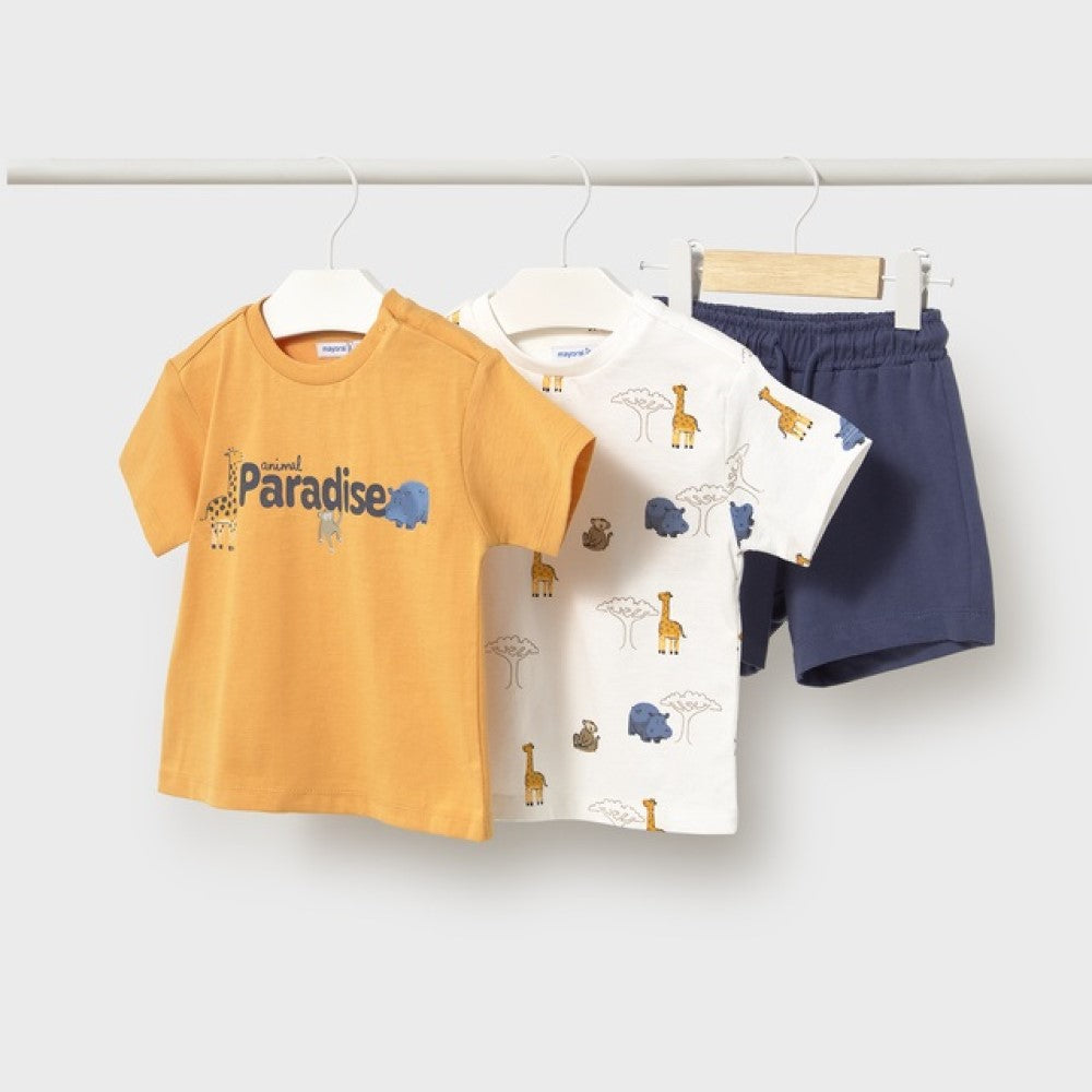 Mayoral Yazlık Erkek Bebek Kısa Kol T-shirt Şort Üçlü Set Lacivert