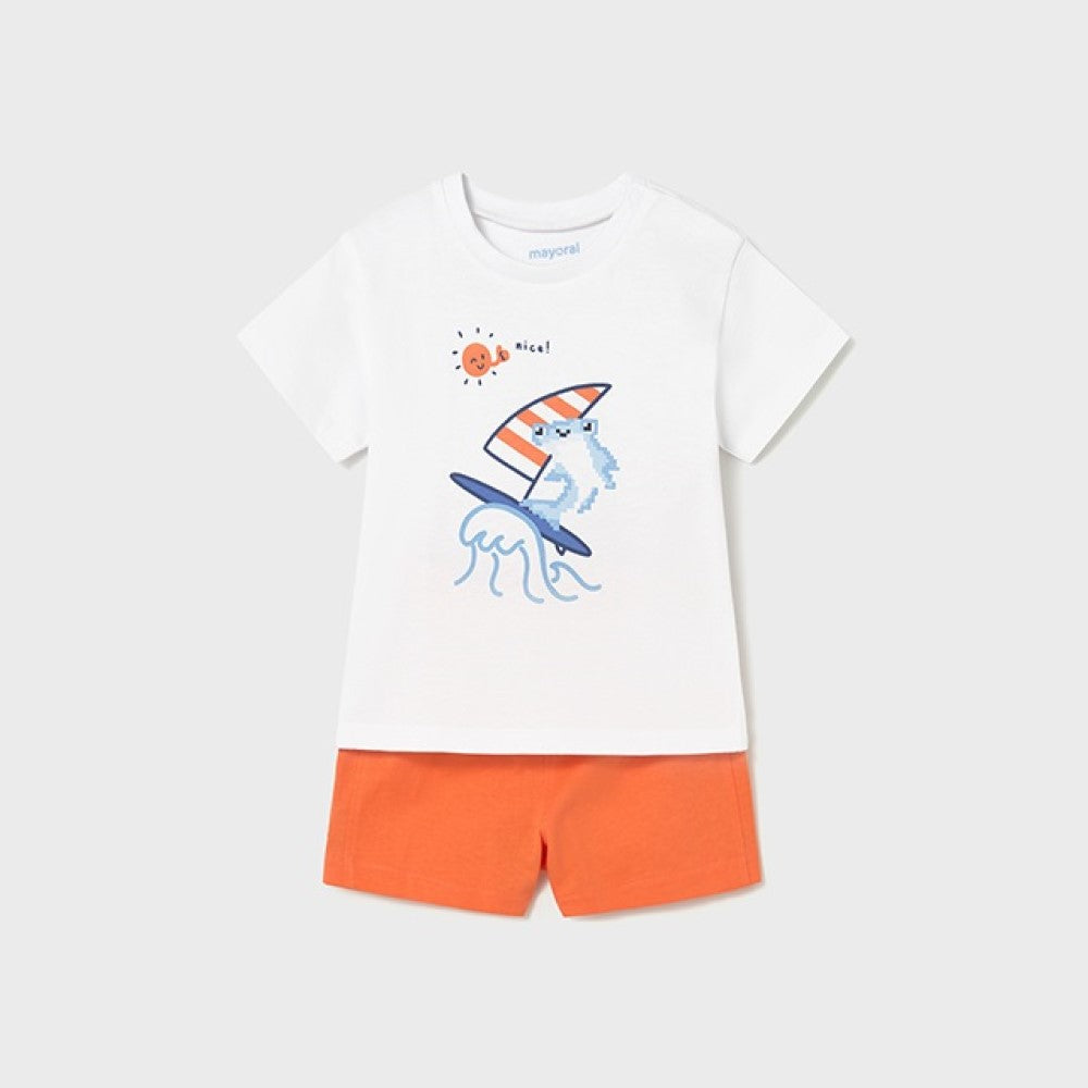 Mayoral Yazlık Erkek Bebek Kısa Kol T-shirt Şort Set Turuncu