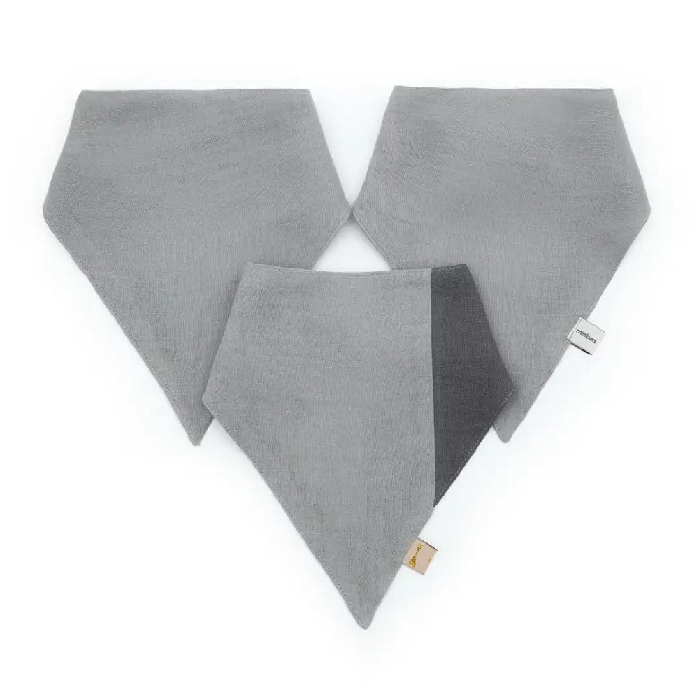 Miniboni 3 lü Müslin Fular Önlük Gri