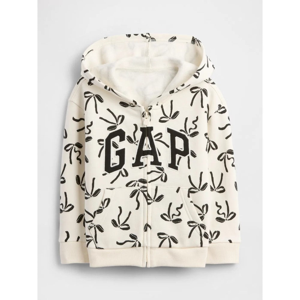 GAP Logolu Kışlık Kız Bebek Fermuarlı Kapüşonlu Sweatshirt Ekru