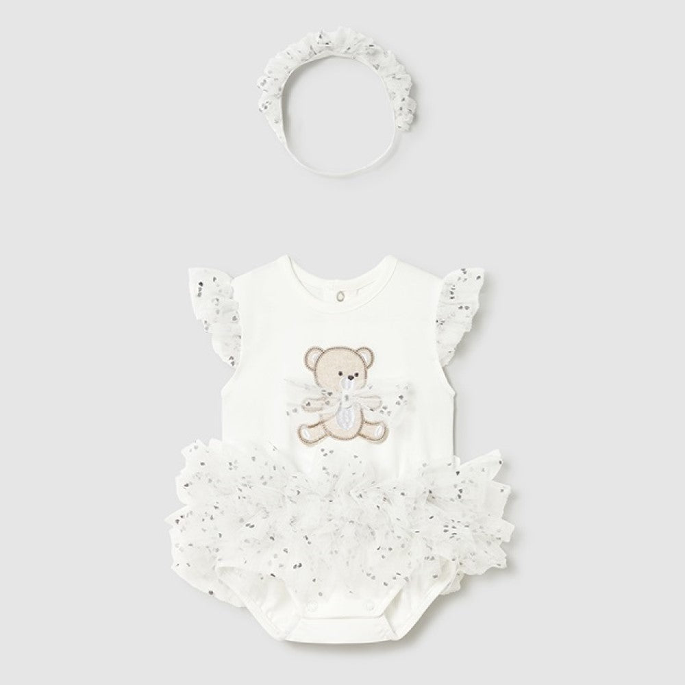 Mayoral Yazlık Kız Bebek Kısa Tulum Bandana Set Ekru