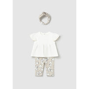 Mayoral Yazlık Kız Bebek Bluz Tayt Pantolon Bandana Set Bej