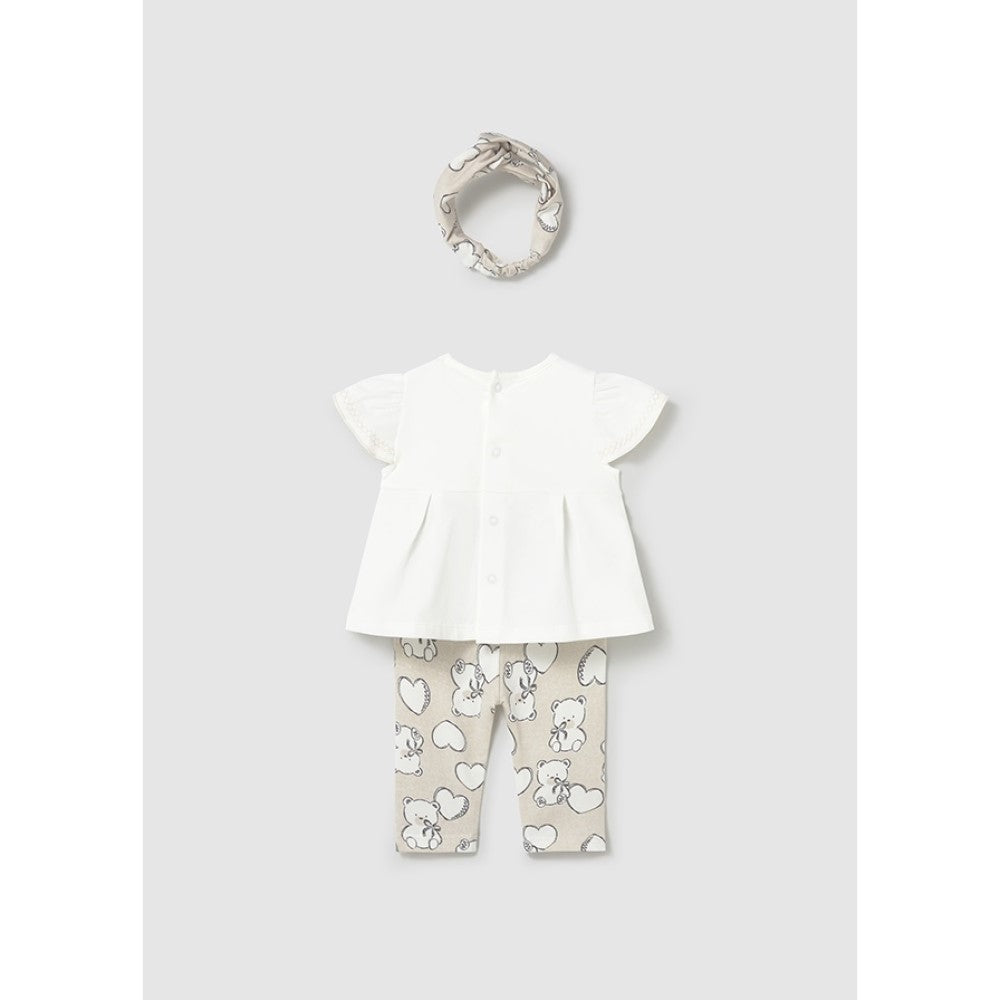Mayoral Yazlık Kız Bebek Bluz Tayt Pantolon Bandana Set Bej