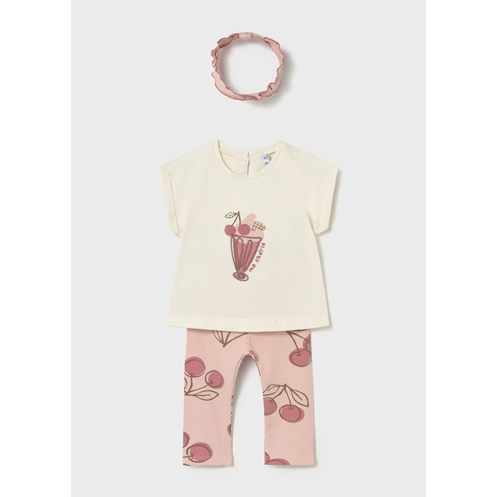 Mayoral Yazlık Kız Bebek Bluz Tayt Bandana 3'lü Set Pembe