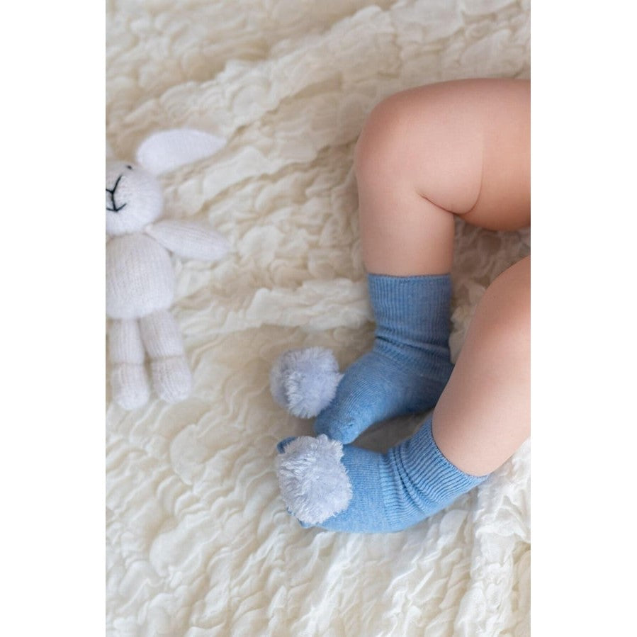 Mama Yoyo Nou Nou Kız Bebek Peluş Ponponlu Dizaltı Çorap Mavi