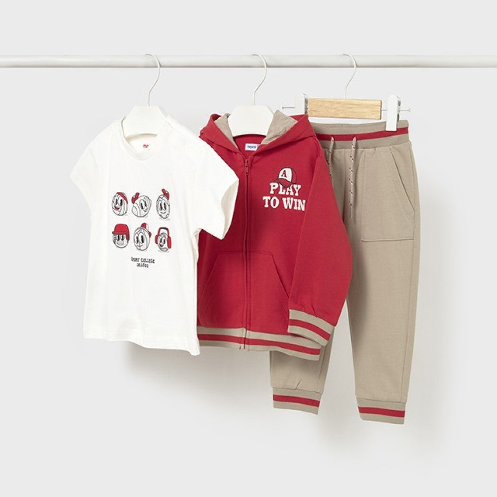 Mayoral Yazlık Erkek Bebek T-shirt Eşofman Ceket 3'lü Set Kırmızı