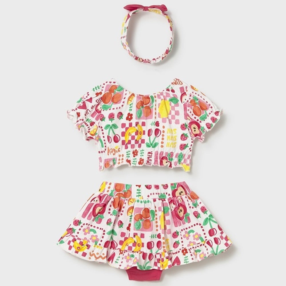 Mayoral Yazlık Kız Bebek Bluz Etek Bandana 3'lü Set Kırmızı