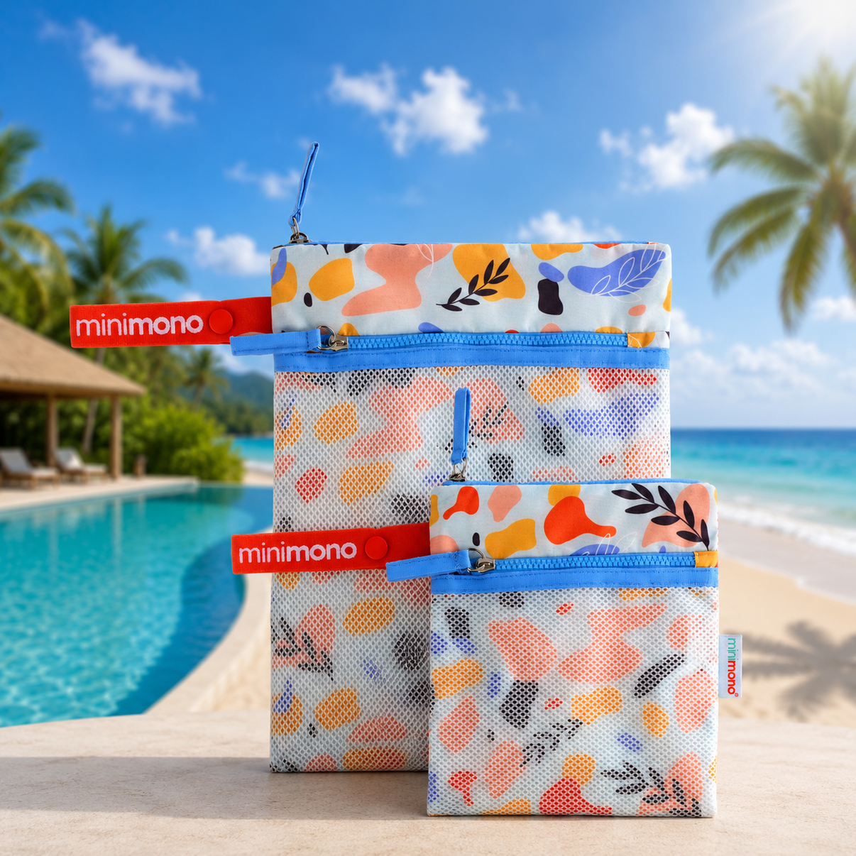 Minimono Islak Kuru Çanta 2'li Paket-Bej&Flora