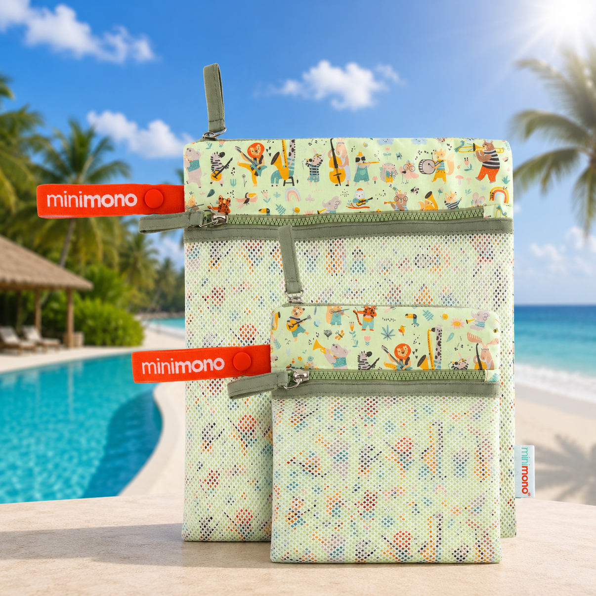 Minimono Islak Kuru Çanta 2'li Paket-Bej&Karnaval