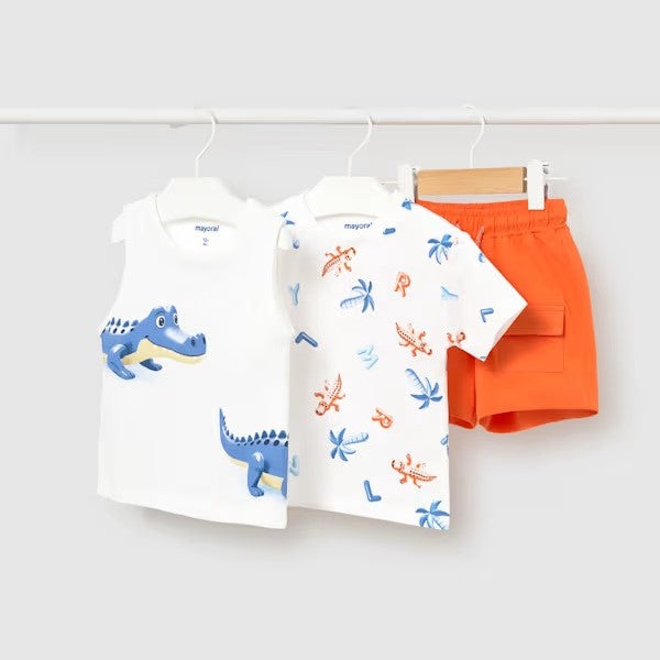 Mayoral Yazlık Erkek Bebek Kısa Kol T-shirt Şort Üçlü Set Turuncu