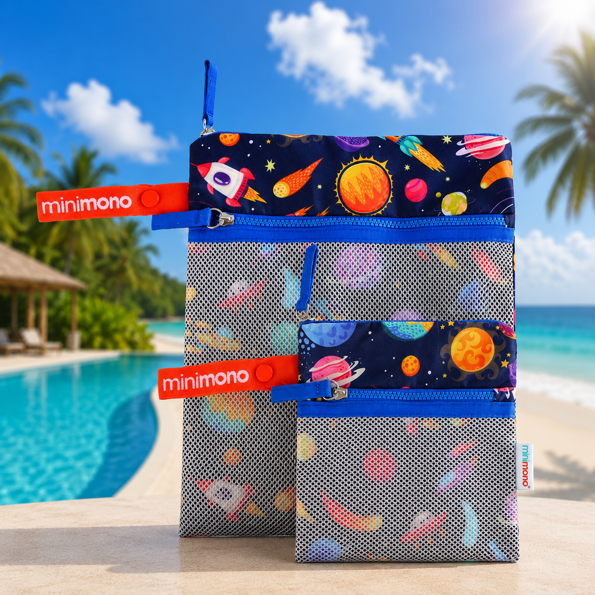 Minimono Islak Kuru Çanta 2'li Paket-Turuncu&Uzay