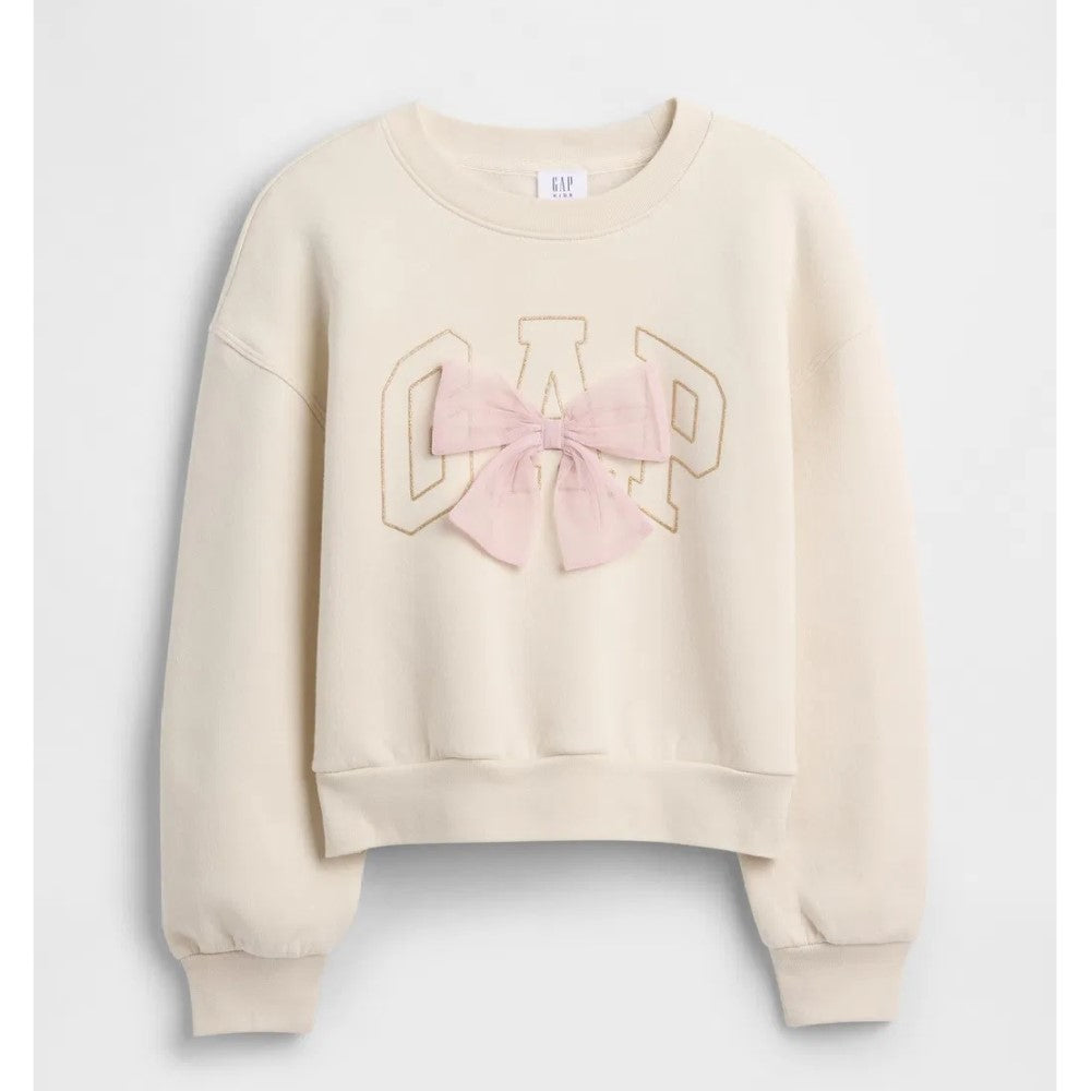 GAP Kız Çocuk Oversize Bisiklet Yaka Sweatshirt Krem