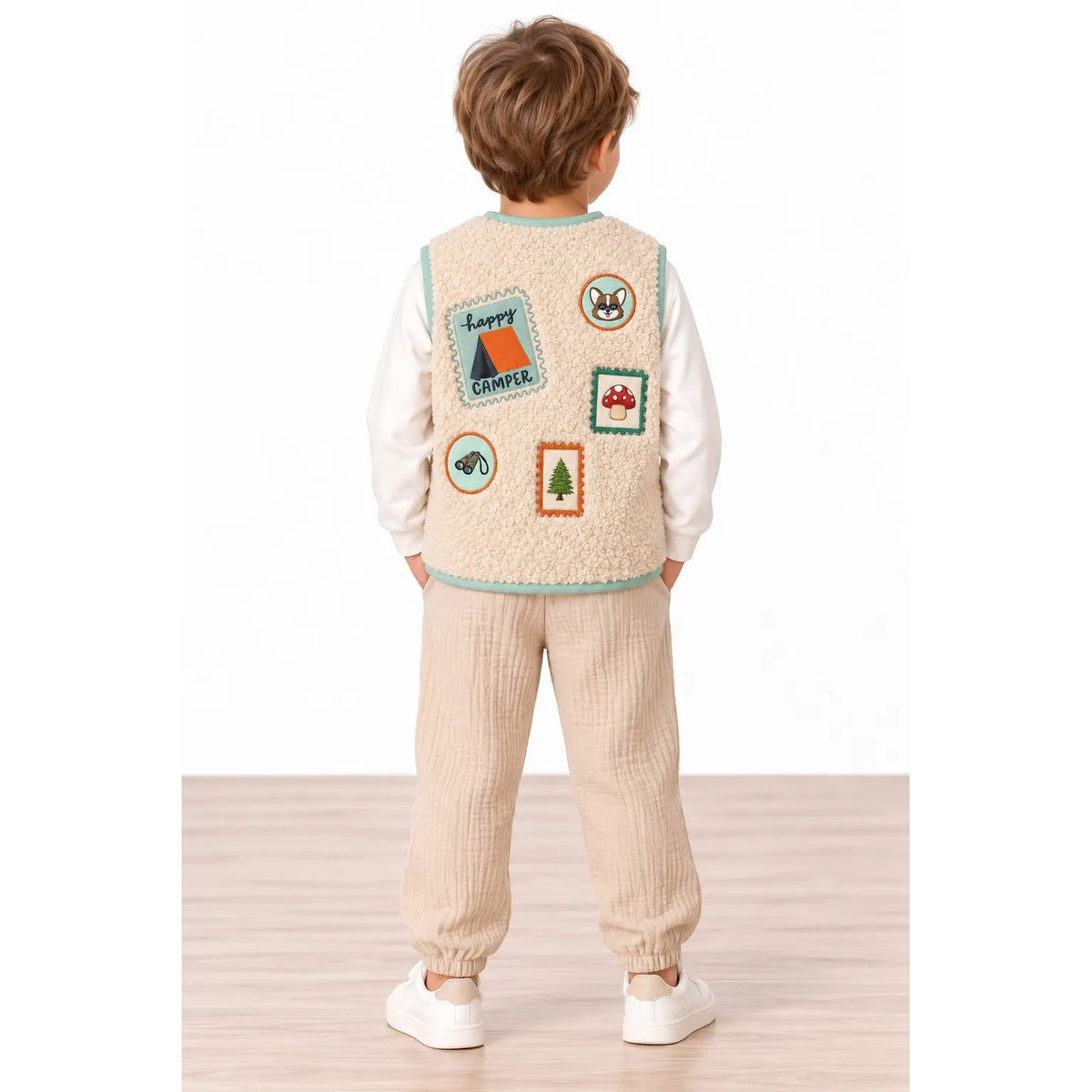 Miela Kids Camper Patchwork Peluş Yelek Bej