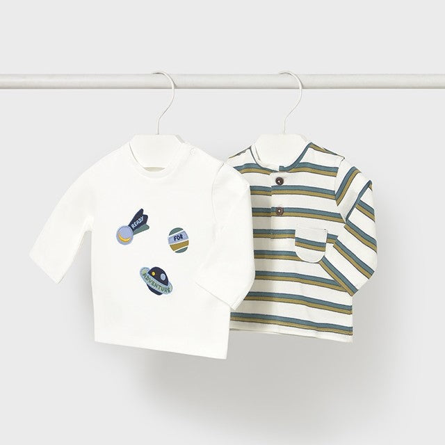 Mayoral Kışlık Erkek Bebek Uzun Kol T-shirt 2'li Set Ekru