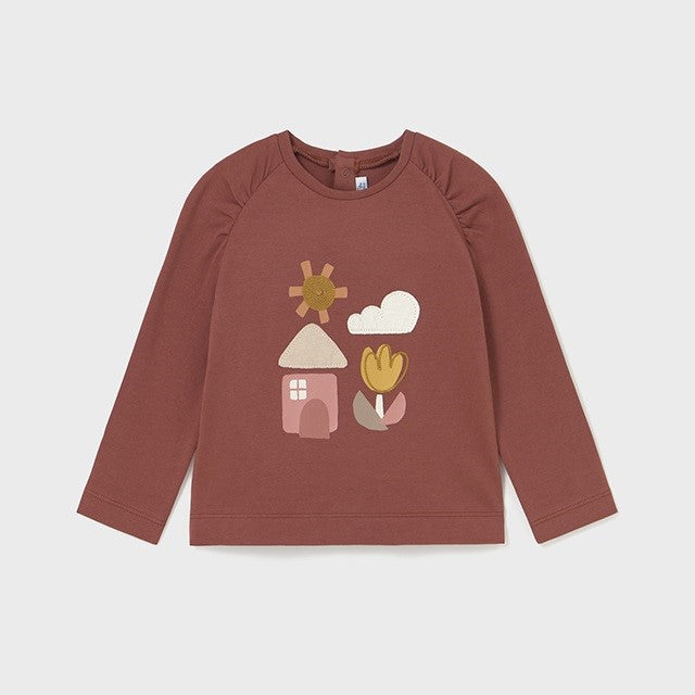 Mayoral Kışlık Kız Bebek Uzun Kol T-shirt Kahverengi