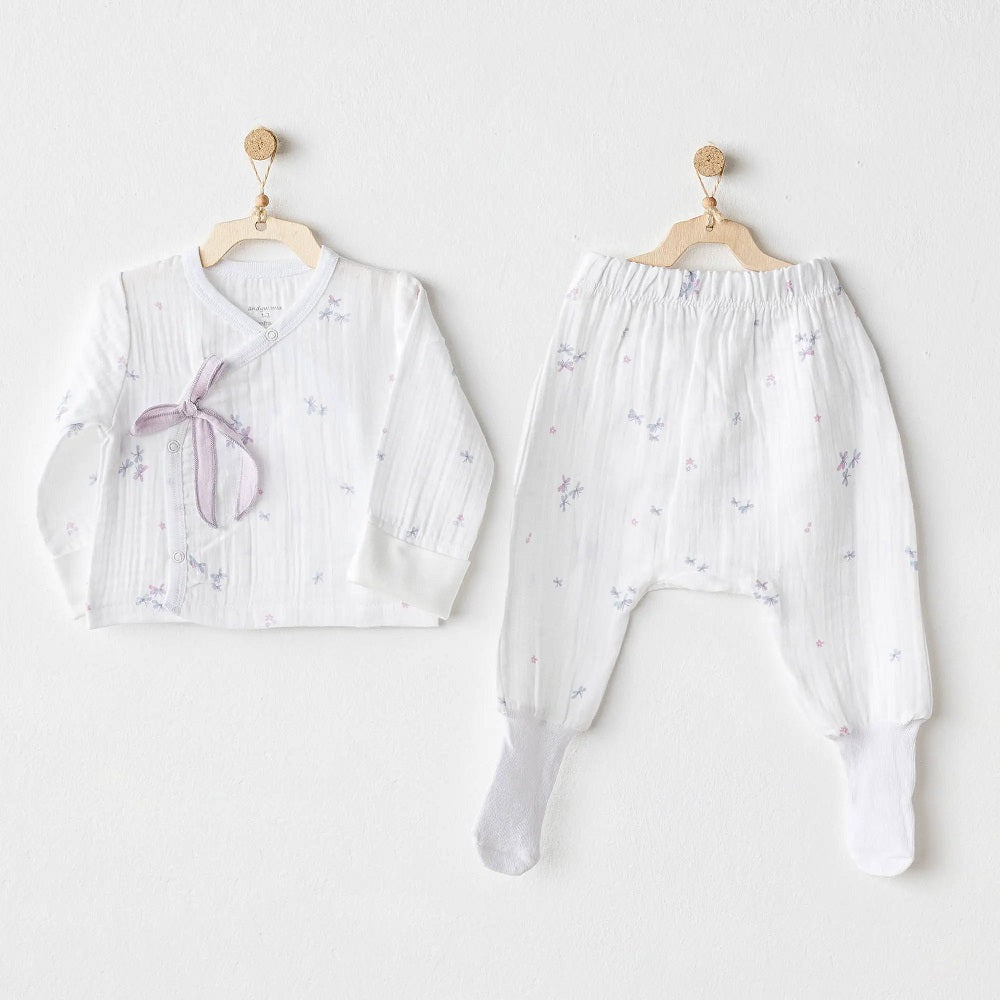 Andy Wawa Andywawa Kız Bebek Müslin 2'li Set- Magical Butterfly Beyaz - Body,Tulum,Zıbın