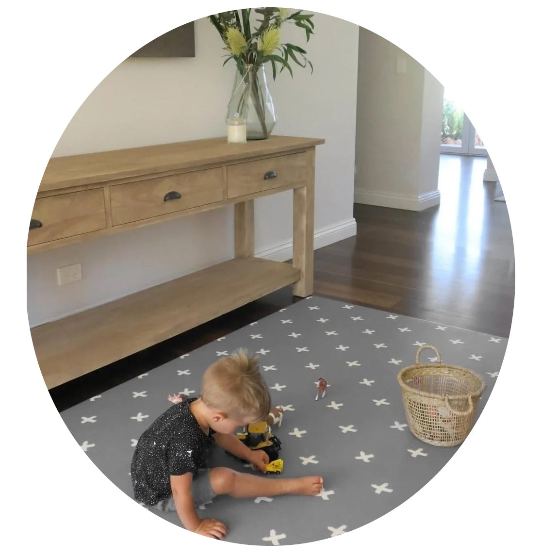 Mikro Australia Bebek Oyun Matı Grey Crosses - Yuvarlak