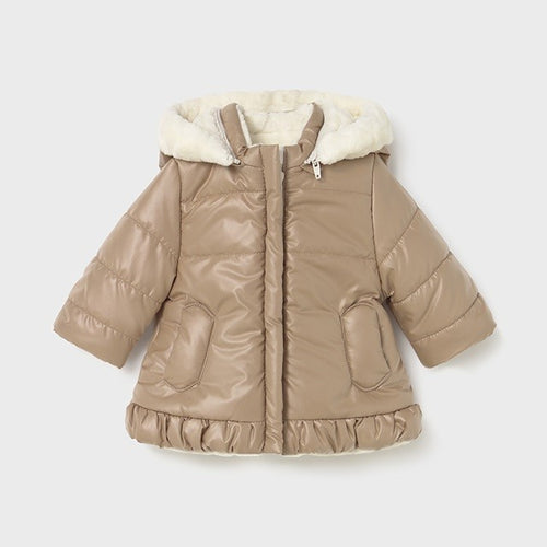 Mayoral Kışlık Kız Bebek Çift Taraflı Kürklü Kapşonlu Mont Kahverengi
