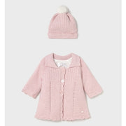 Mayoral Kışlık Kız Bebek Örme Kürklü Uzun Kaban Şapka Set Pembe
