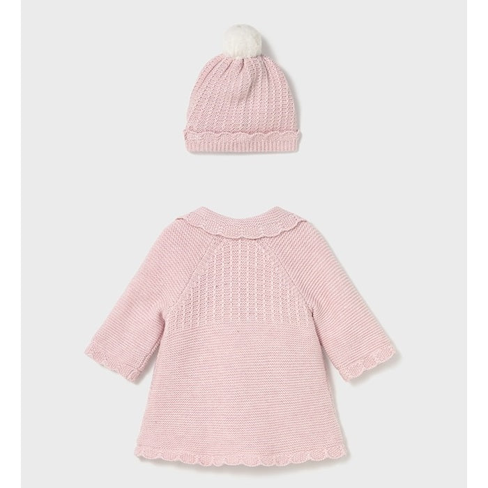 Mayoral Kışlık Kız Bebek Örme Kürklü Uzun Kaban Şapka Set Pembe