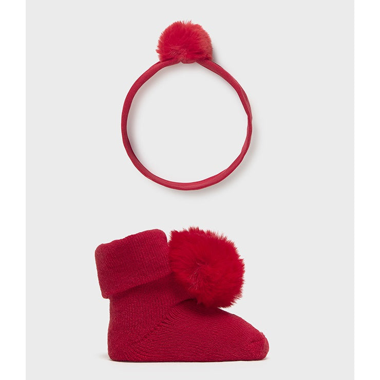 Mayoral Kışlık Kız Bebek Çorap Saç Bandı Set Kırmızı