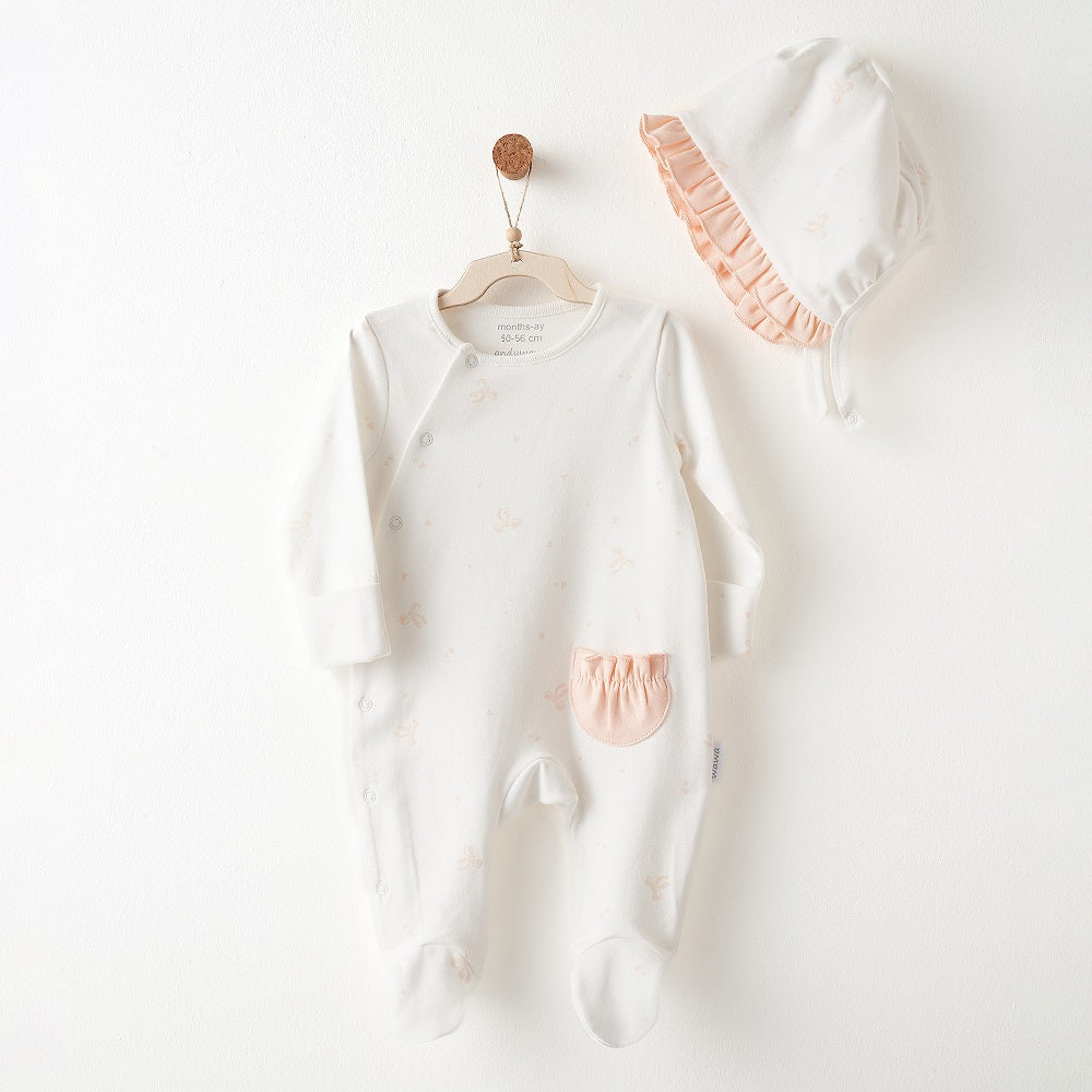 Andywawa Kız Bebek Yazlık Tulum Şapka Set - Little Swan Love Beyaz