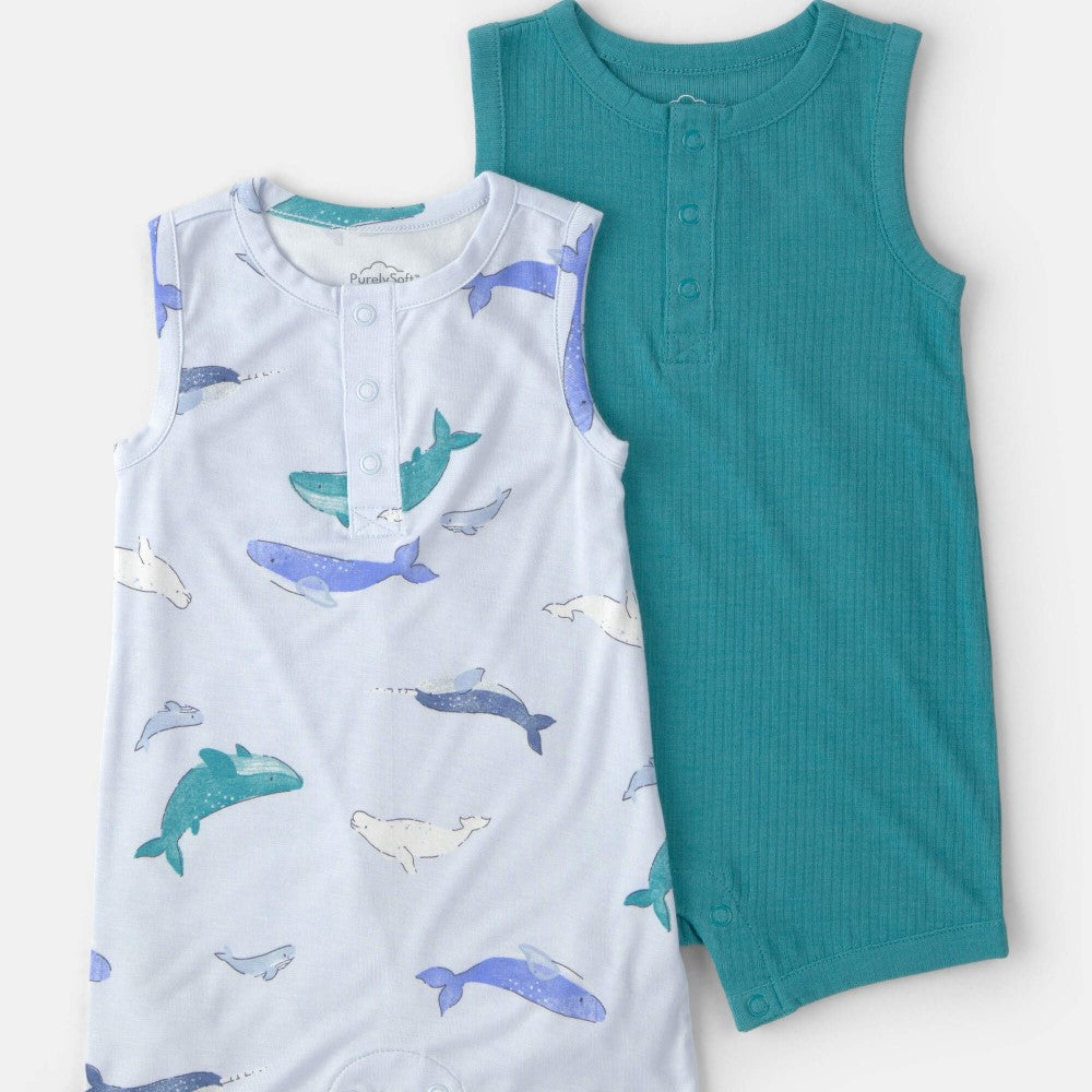Carter's Erkek Bebek Kolsuz Tulum 2'li Set Mavi Mavi