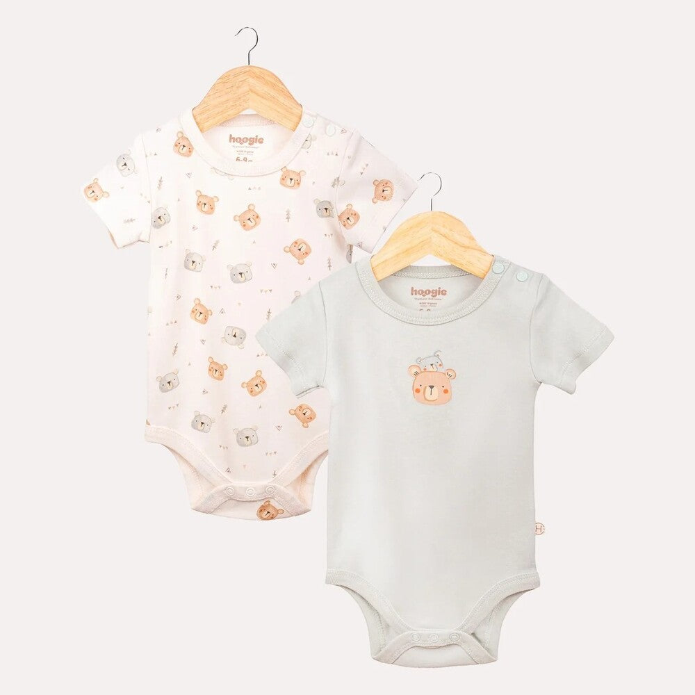 Hoogie Bebek %100 Organik Pamuk Zıbın Seti- Teddy Desenli Ekru - Mint