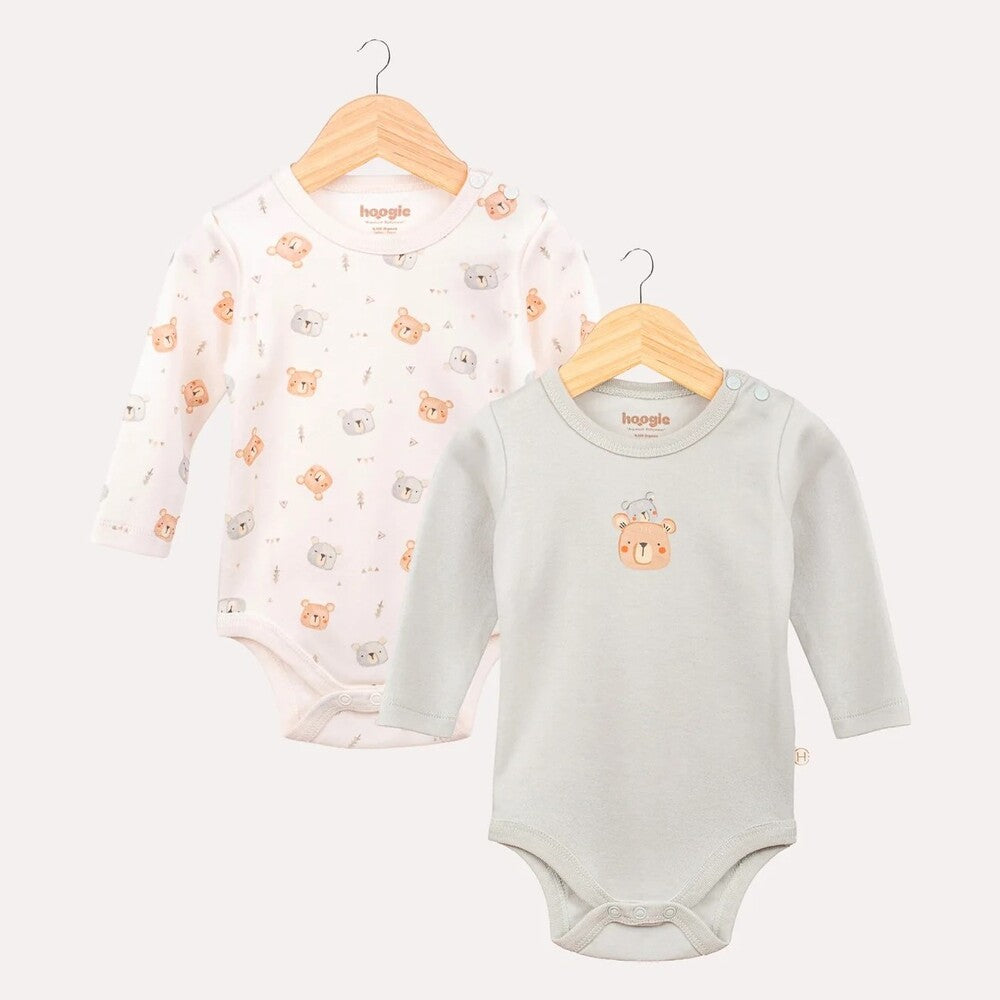 Hoogie Bebek %100 Organik Pamuk Uzun Kollu Zıbın Seti- Teddy Desenli Ekru - Mint