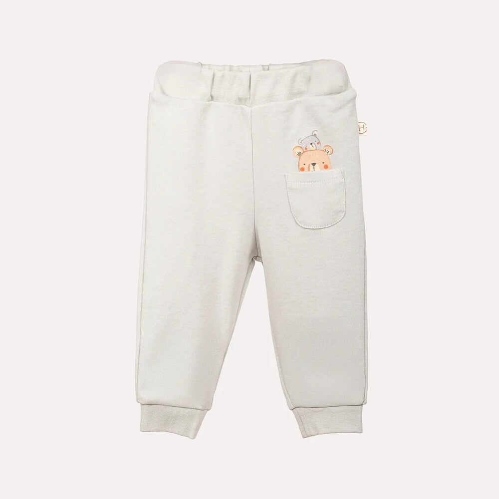 Hoogie 2’li Cepli Bebek Pantolon -Teddy Desenli Ekru - Mint