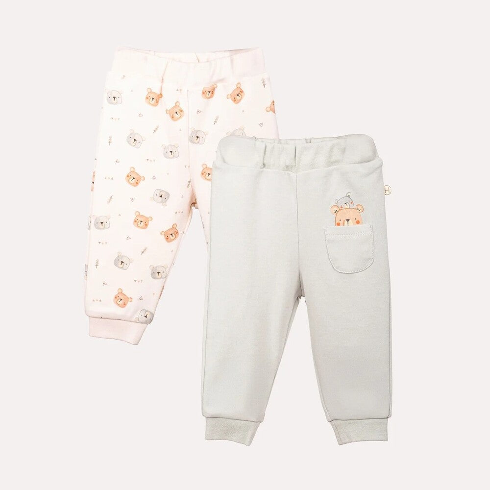 Hoogie 2’li Cepli Bebek Pantolon -Teddy Desenli Ekru - Mint