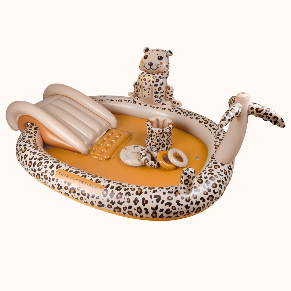 Swim Essentials Beige Leopard Fıskiyeli ve Kaydıraklı Şişme Oyun Havuzu 210 cm