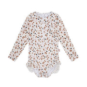 Swim Essentials UV Korumalı Uzun Kollu Mayo Leopar Desenli Ekru