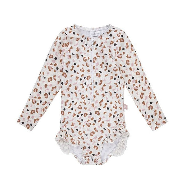 Swim Essentials UV Korumalı Uzun Kollu Mayo Leopar Desenli Ekru