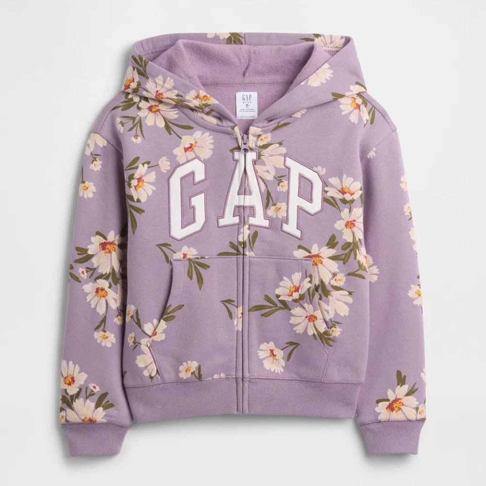 GAP Logolu Kışlık Kız Çocuk Fermuarlı Kapüşonlu Sweatshirt Mor