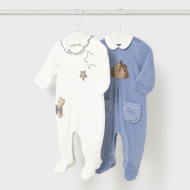 Mayoral Kışlık Kız Bebek Kadife Tulum İkili Set Mavi