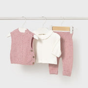 Mayoral Kışlık Kız Bebek Bluz Örgü Yelek Pantolon Set Pembe