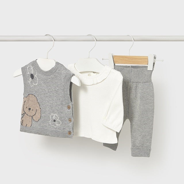 Mayoral Kışlık Kız Bebek Bluz Örgü Yelek Pantolon Set Gri