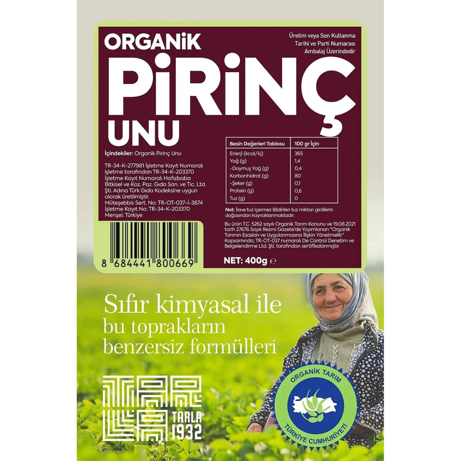 Tarla 1932 Organik Pirinç Unu - Katkısız & Doğal - 400 gr