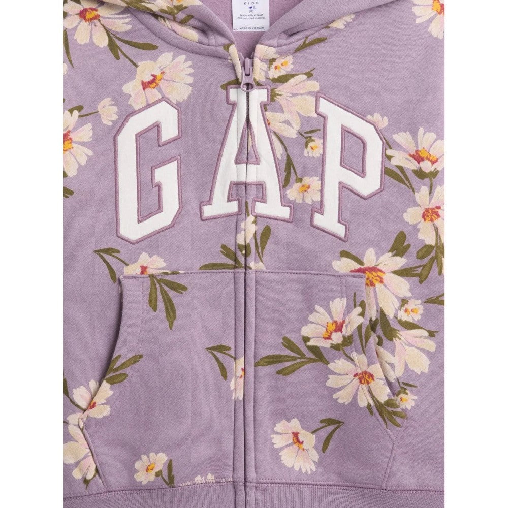 GAP Logolu Kışlık Kız Çocuk Fermuarlı Kapüşonlu Sweatshirt Mor