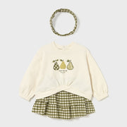 Mayoral Kışlık Kız Bebek Sweatshirt Saç Bandı Etek Üçlü Set Yeşil