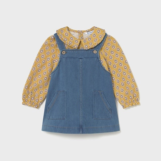 Mayoral Kışlık Kız Bebek Bluz Denim Salopet İkili Set Mavi