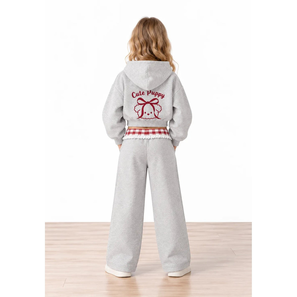 Miela Kids Puppy Dream Crop Kapüşonlu Sweatshirt Gri