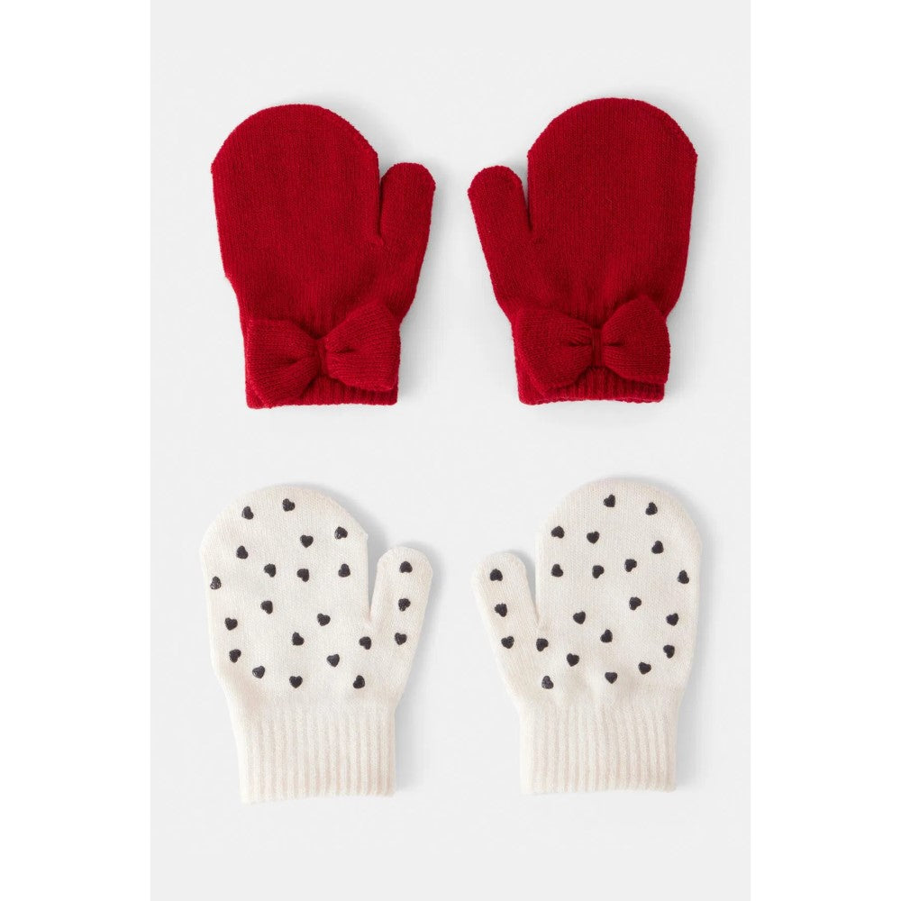 Carter's Kız Çocuk Desenli 2'li Eldiven Kırmızı