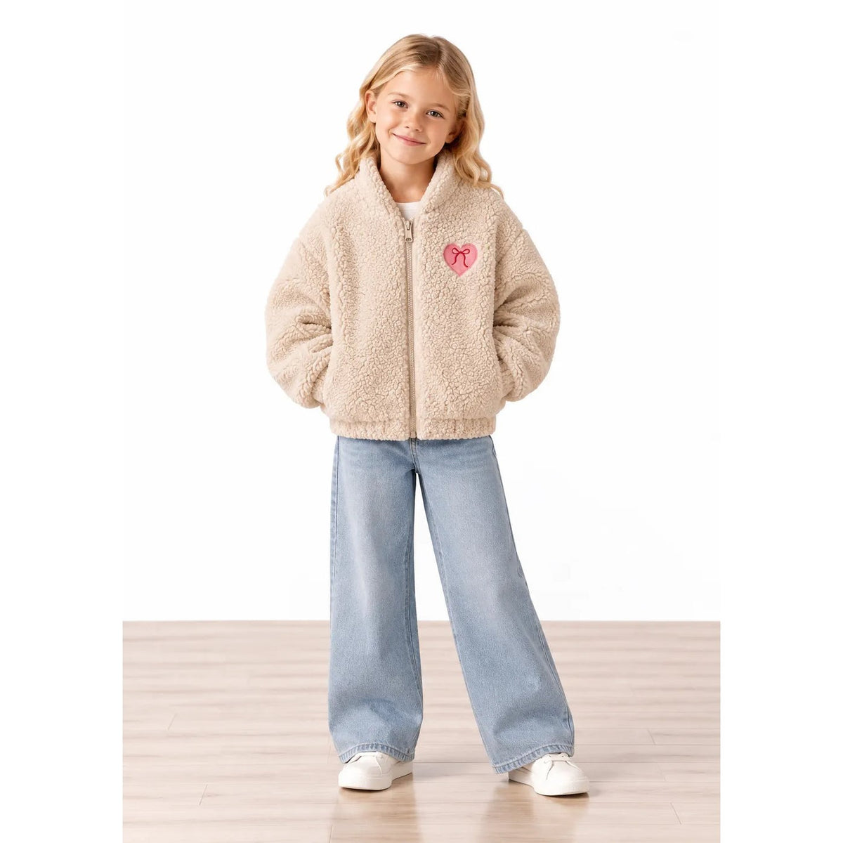 Miela Kids Maison Goose Peluş Bomber Ceket Bej
