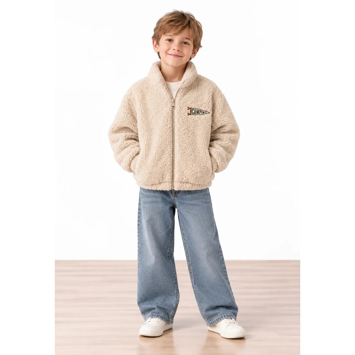 Miela Kids Camper Peluş Bomber Ceket Bej