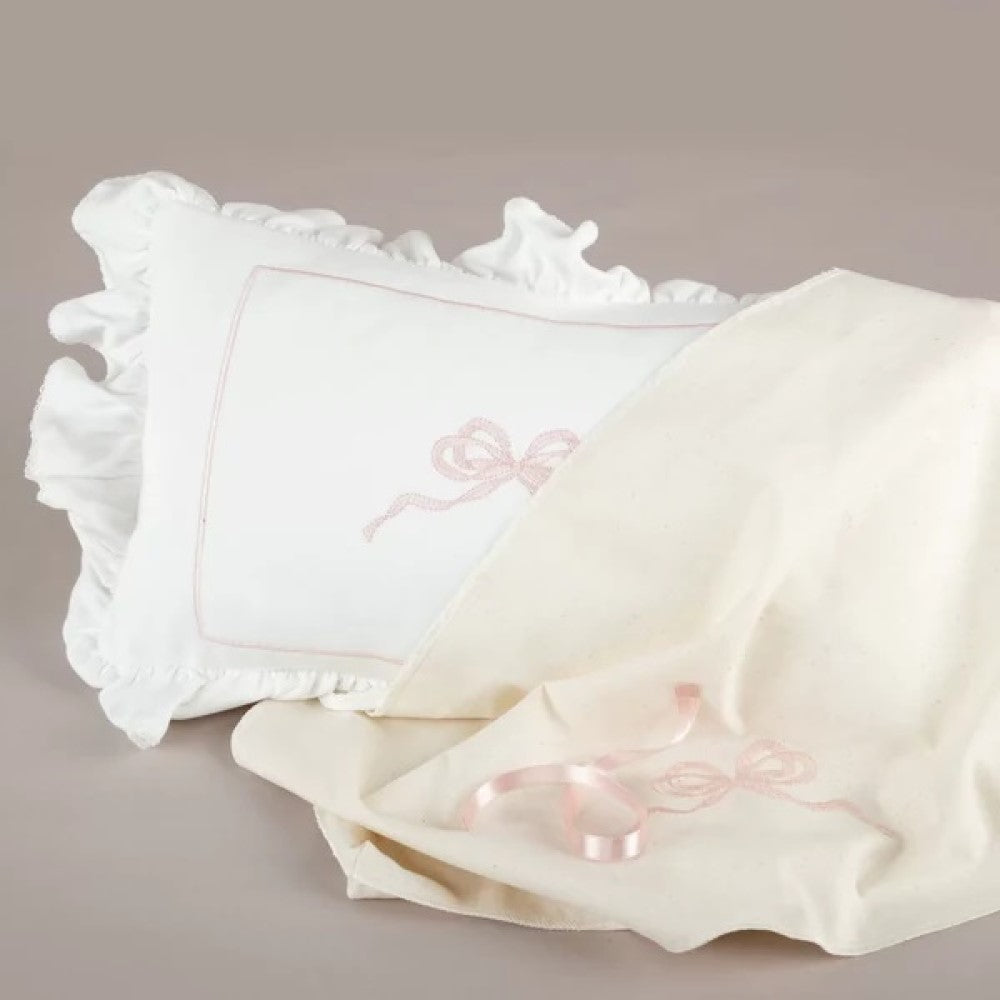 Mayys Baby Nazenin Pembe Fiyonk Nakışlı Tığ İşi Süslemeli Fırfırlı Dekoratif Yastık+ Puset Örtüsü Krem